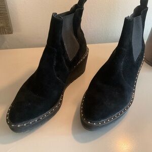 Black suede studded wedge boots